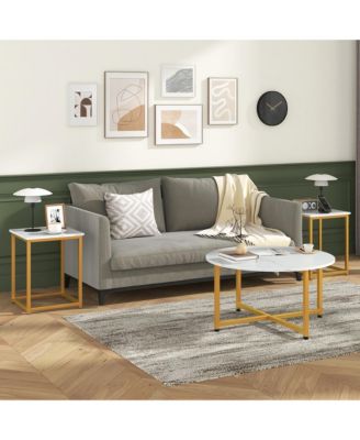 Round Nesting Table Set of 3 Modern/Farmhouse Coffee Table w/2 End Tables Walnut & Black