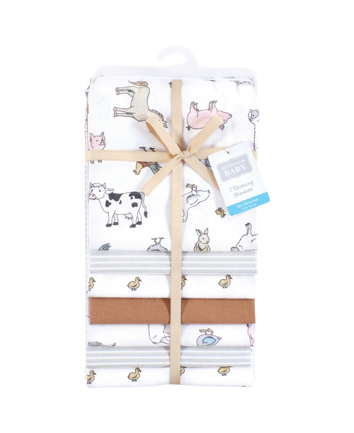 Hudson Baby Cotton Poly Flannel Receiving Blankets Bundle, One Size - Farm world