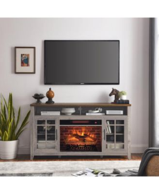 55Inch Tv Media Stand With Electric Fireplace Kd Inserts Heater,Gray Wash Color