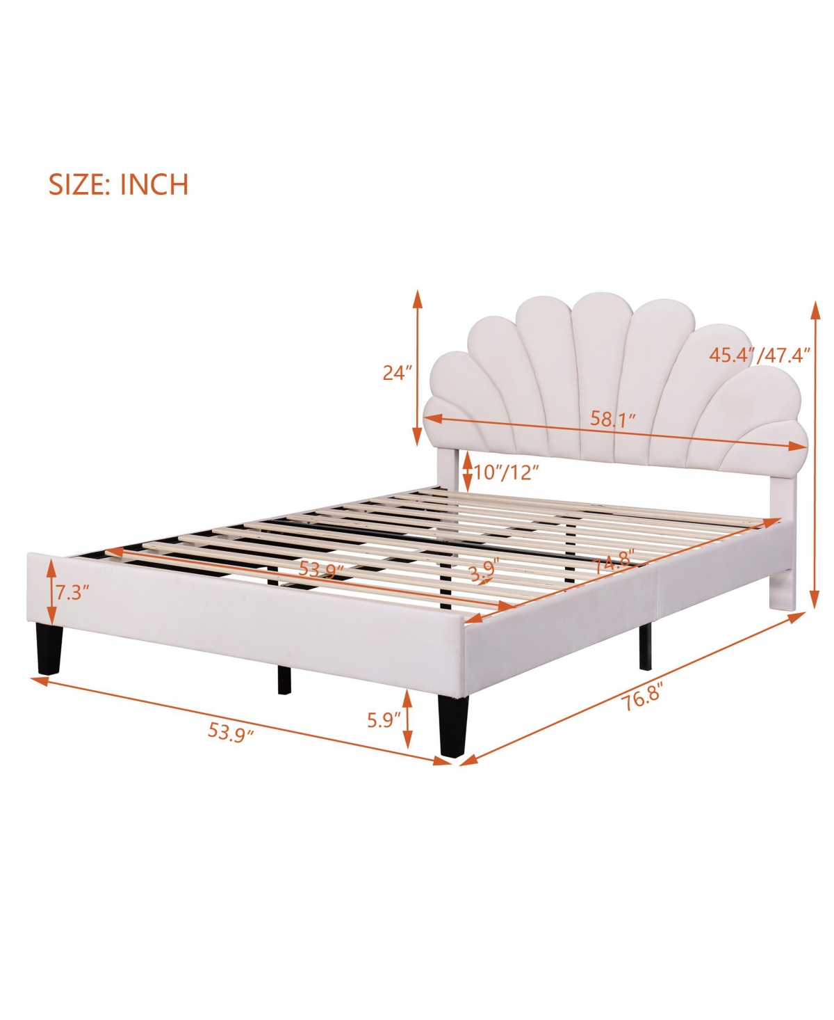 Slickblue Full Size Upholstered Platform Bed with Flower Pattern Velvet Headboard