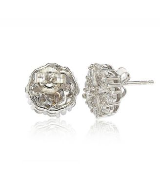 Suzy Levian Sterling Silver Cubic Zirconia Fancy Cluster Stud Earrings