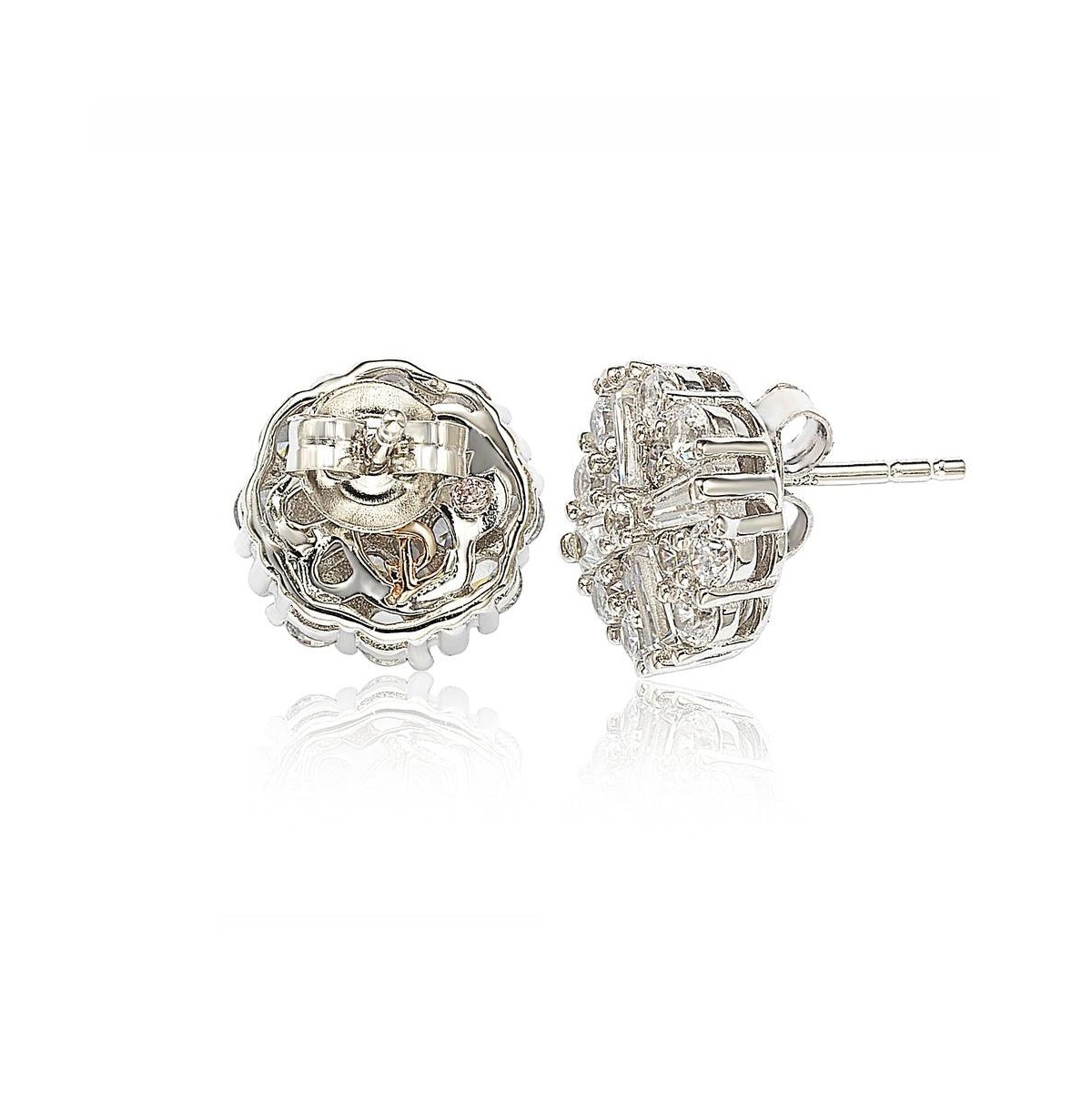 Suzy Levian Sterling Silver White Cubic Zirconia Fancy Cluster Stud Earrings