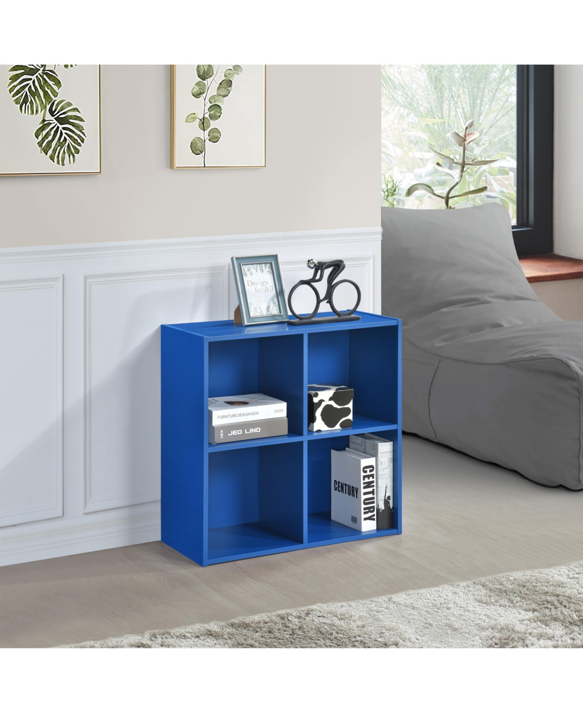 Kings Brand Furniture George 4-Cube Children's Bookcase, Kids Toy Storage Shelf Organizer for Playroom, Bedroom, Nursery School