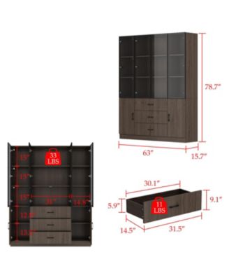 Brown Wood 13-Shelf Standard Bookcase with Pop up Glass Doors