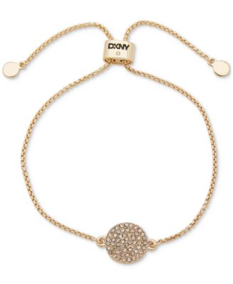 DKNY - Gold-Tone Pav&eacute; Disc Charm Link Slider Bracelet