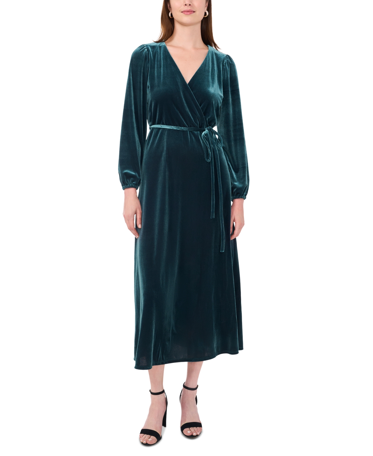Msk Women's Long-sleeve Stretch-velvet Dress In Emerald