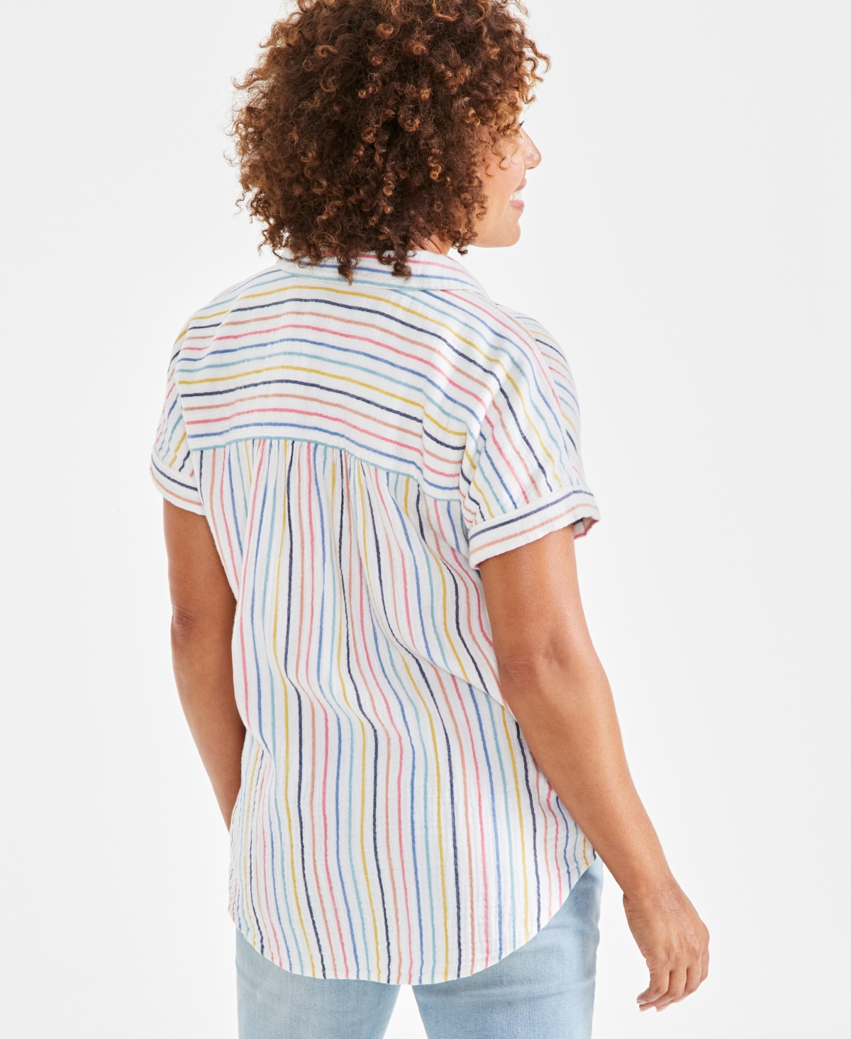 Style & Co Women's Cotton Striped Short-Sleeve Button Camp Shirt, Created for Macy's