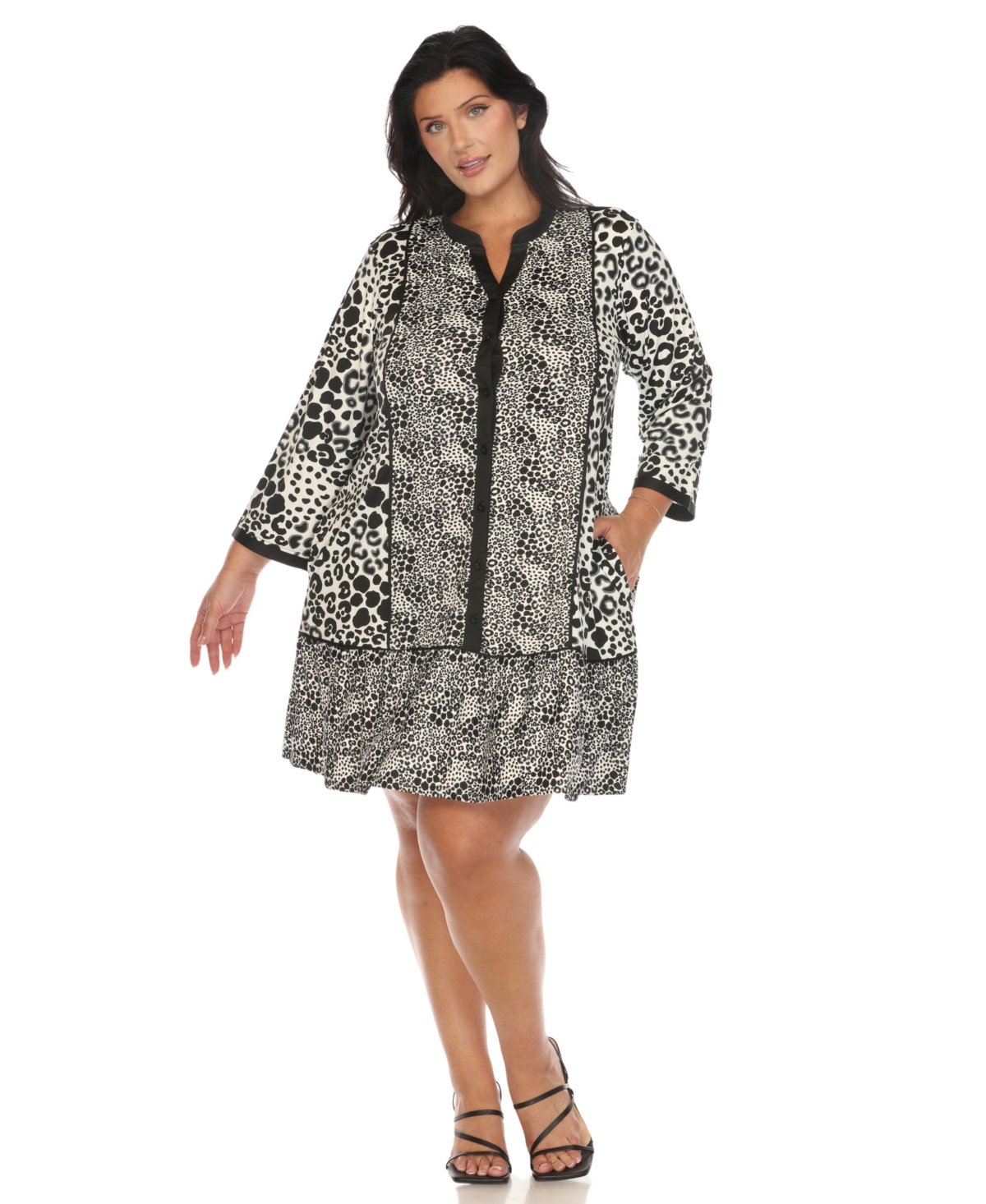 WHITE MARK PLUS SIZE LEOPARD PRINT SHIFT DRESS 