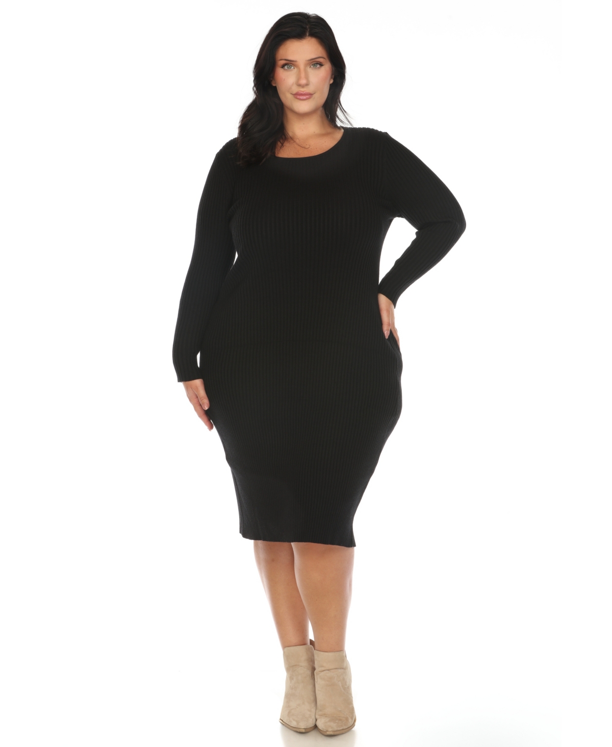 White Mark Plus Size Rib Midi Sweater Dress In Black