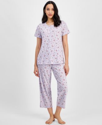 Charter Club - Women's 2-Pc. Cotton Striped Cropped Pajamas Set
