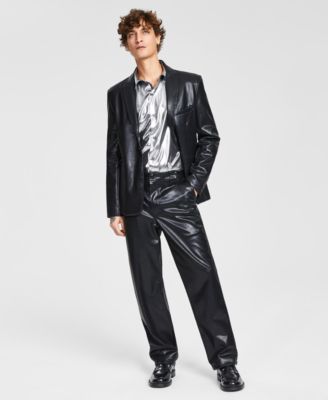 Mens Faux Leather Suit Jacket Pants