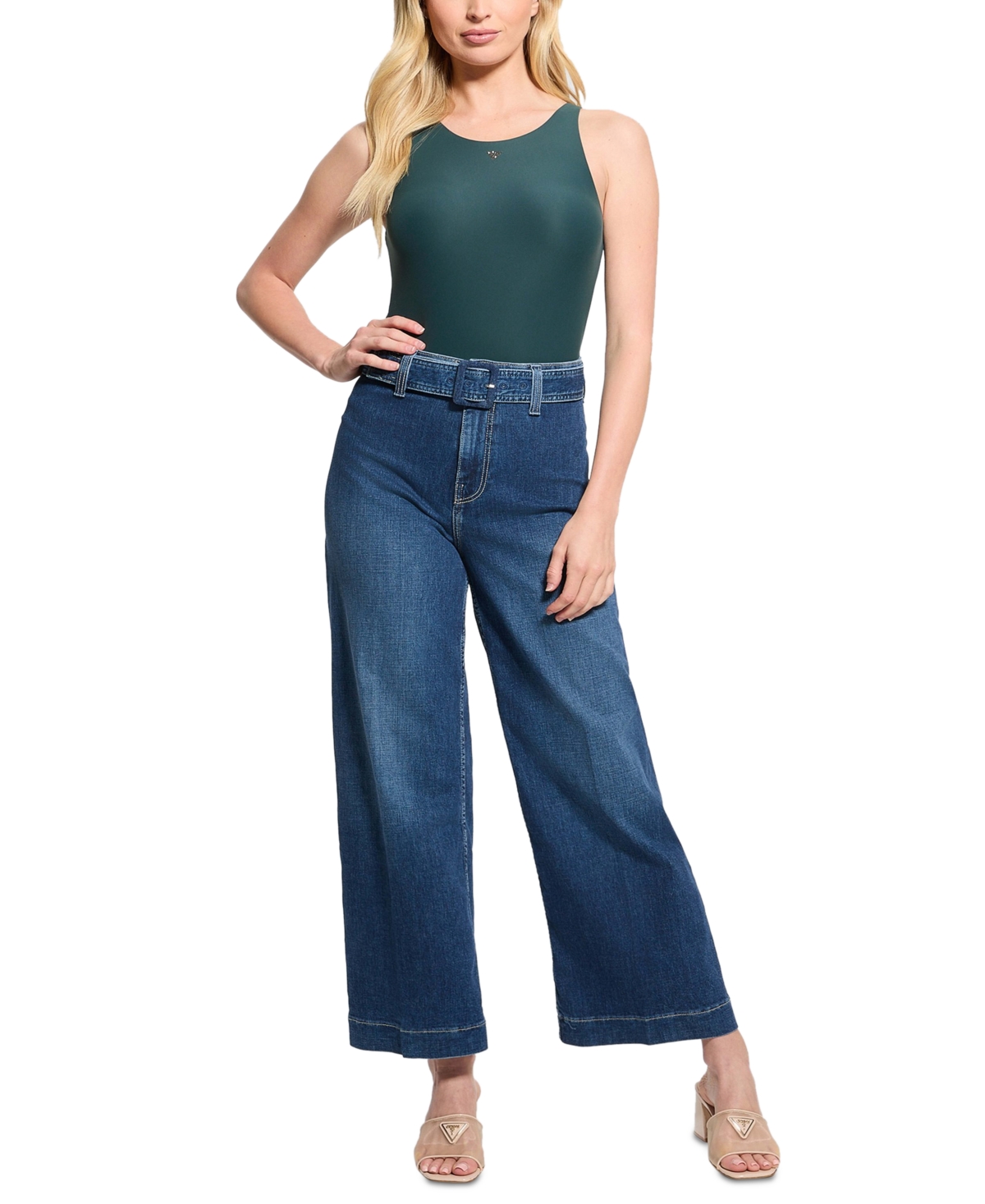 Shop Guess Women's Dakota Belted Wide-leg Jeans In Minimale