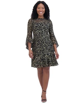 Women's Illusion-Yoke Flounce-Hem Dress
