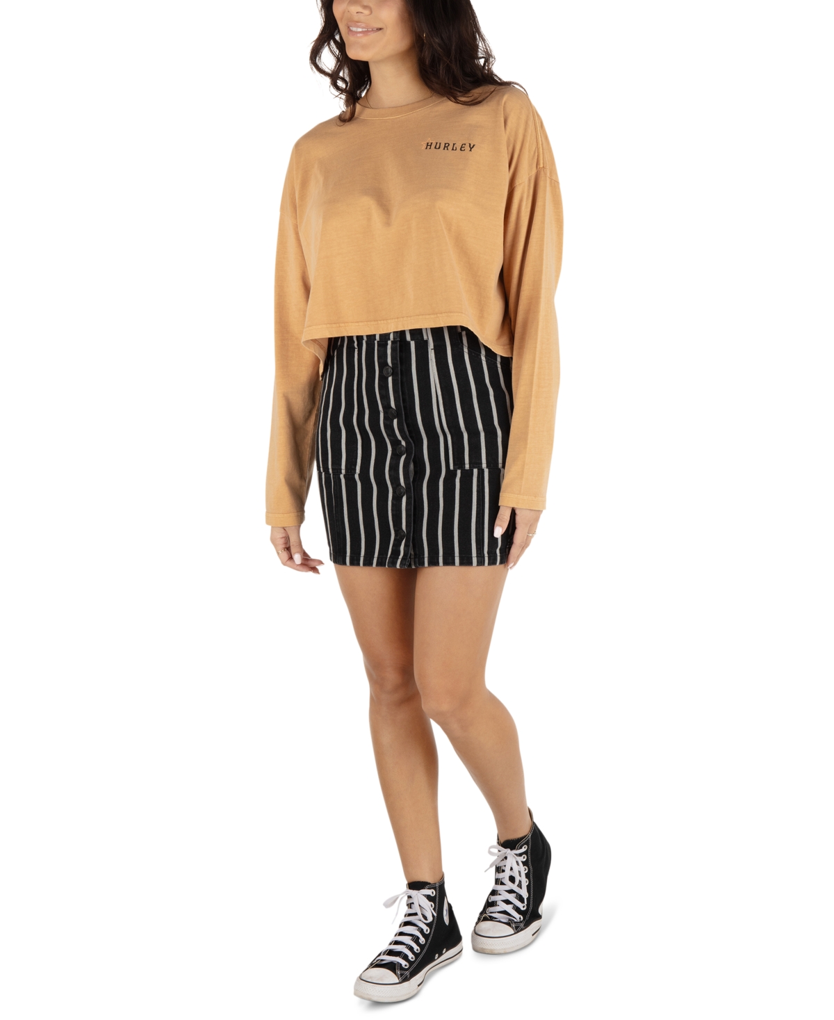 HURLEY JUNIORS' SLOAN BUTTON-FRONT MINI SKIRT 