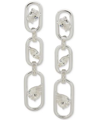 Anne Klein - Silver-Tone Pav&eacute; & Mixed-Cut Stone Link Triple Drop Earrings