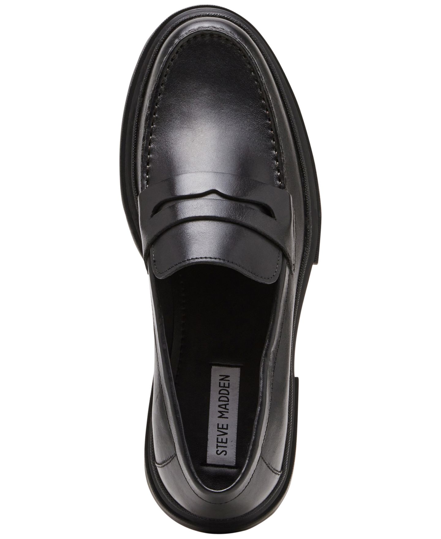 Мужские туфли Steve Madden Akkron Leather Lug-Sole Penny, цвет: Чёрный кожаный — фото 6