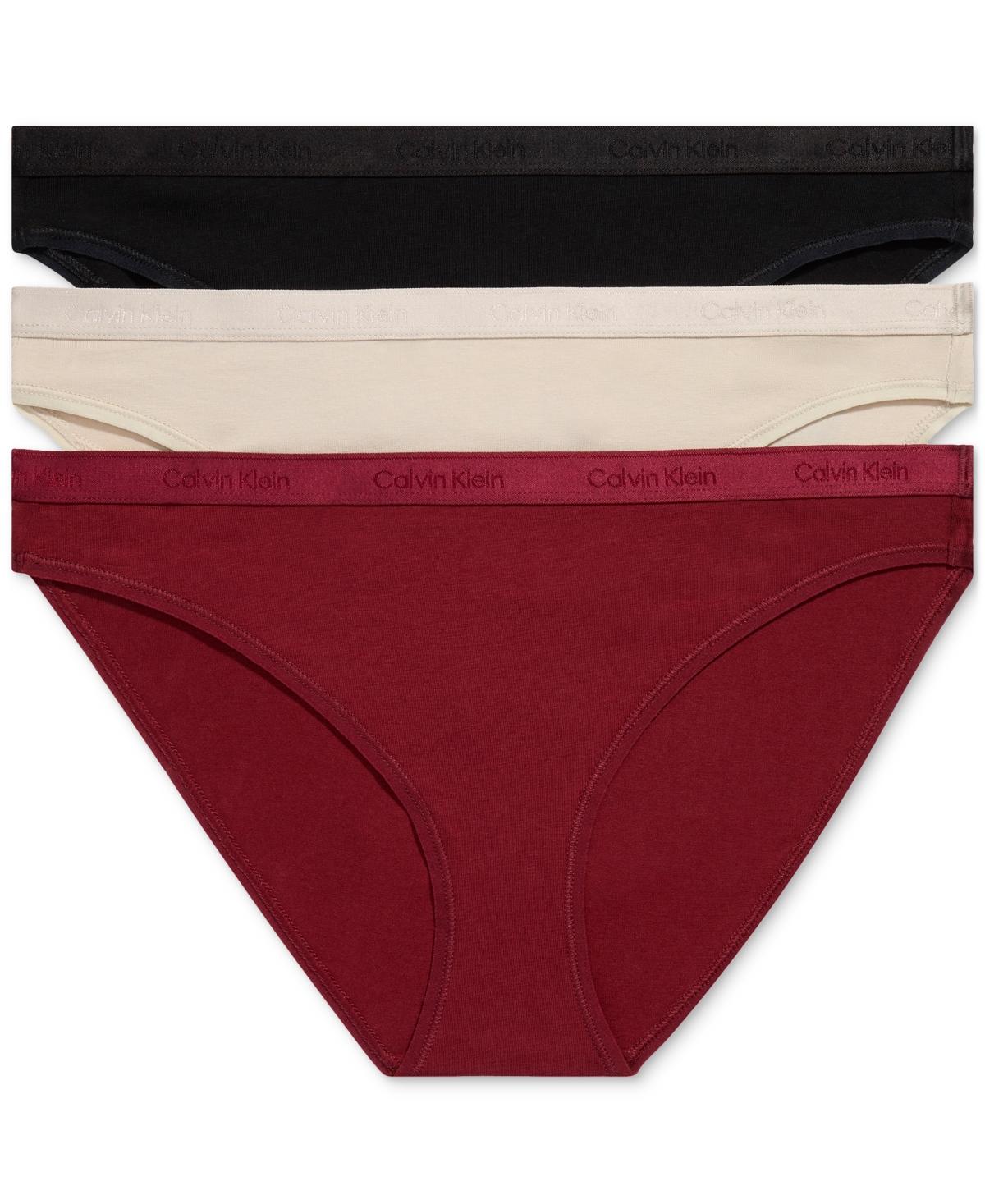 Calvin Klein Women's 3-Pk. Modern Logo Bikini Underwear  - Cocoon/ Syrah