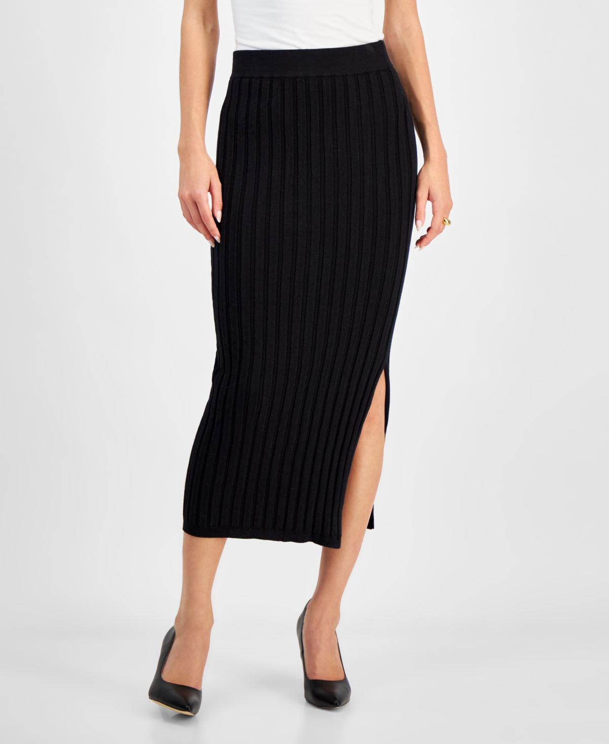 Bar Iii Women's Ribbed Maxi Skirt, Exclusively At Macy's In Black