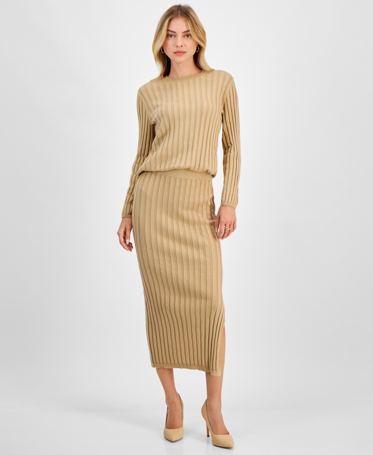 Bar Iii Women's Ribbed Maxi Skirt, Exclusively At Macy's In Toasted Sesame