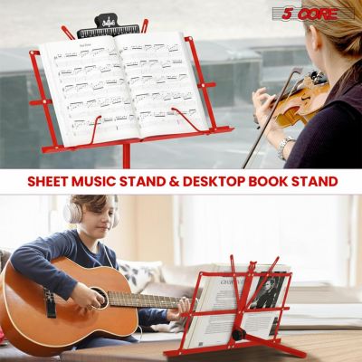 Music Stand Adjustable Desktop Book Stands Portable Sheet Holder All Metal Foldable Bookstand - MUS FLD RED