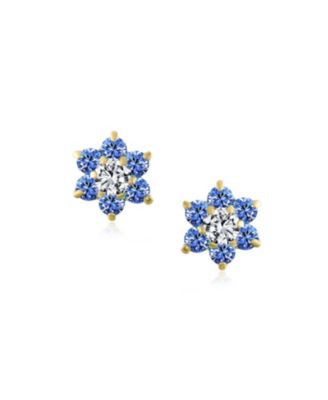 Tiny Lime Green CZ Flower Stud Earrings For Cubic Zirconia Green 14K Gold Screw back