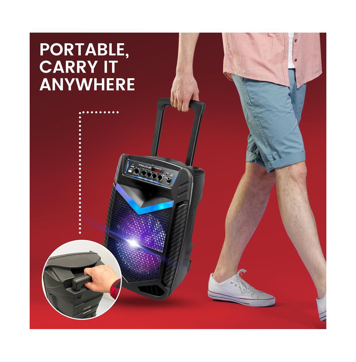Pyle 10” Bluetooth Portable Pa Speaker With Rechargeable Battery, Party Lights & Microphone, 600 Watt