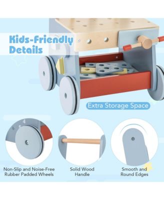 2-in-1 Wooden Baby Push Walker with Multi-Activity Center & Bottom Storage Toys