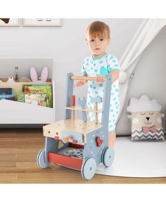2-in-1 Wooden Baby Push Walker with Multi-Activity Center & Bottom Storage Toys