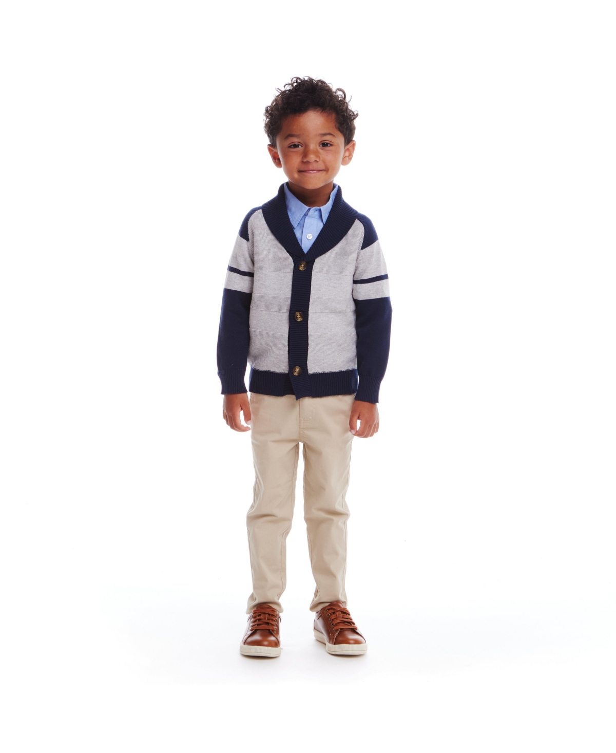 Andy & Evan Big Boys Toddler/Child Navy Grey Shawl Cardigan & Pant Set