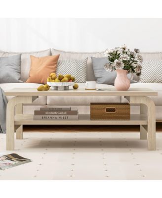 47'' Rectangular Coffee Table w/ Storage Shelf & Curved Legs for Living Room
