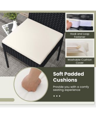 PE Wicker Patio Chairs Set of 4 Outdoor Dining Chairs w/ Cushions Off White