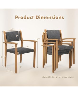 Stackable Dining Chair Set of 4 w/ Breathable Backrest Adjustable Foot Pads