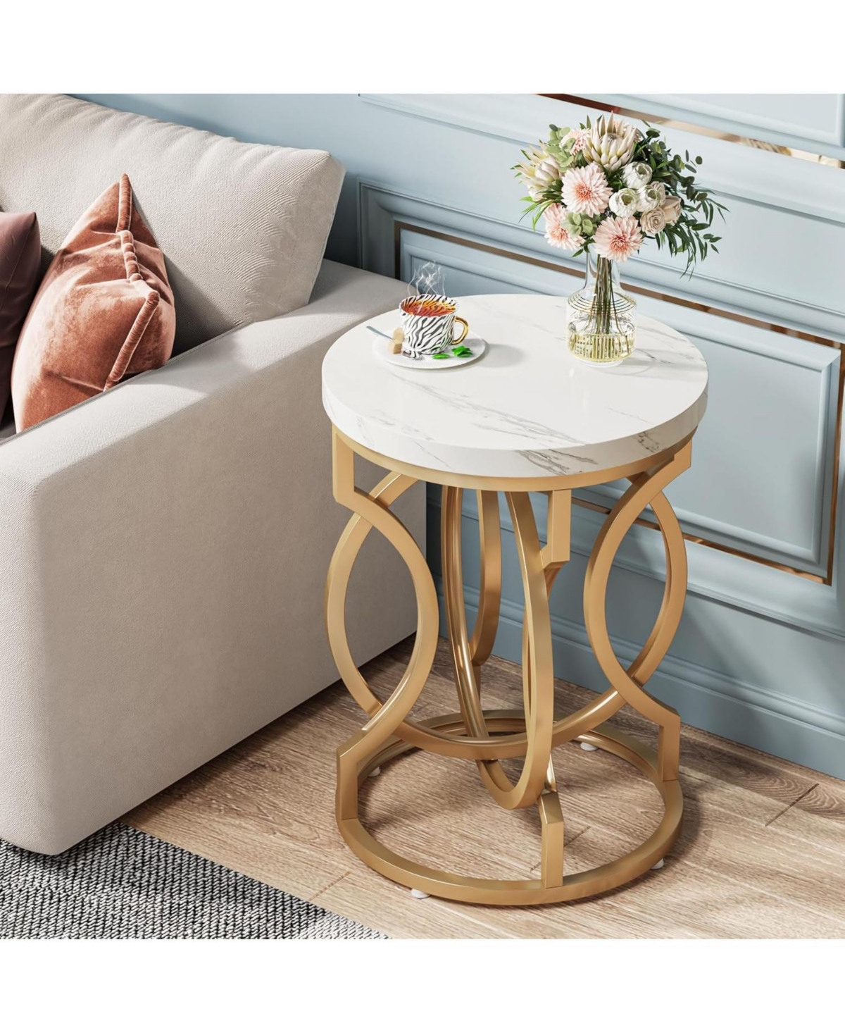 Tribesigns Modern Round End Table Set of 2 with Thick Wood Top, Side Table Cocktail Table with Unique O-Shaped Base, Midcentury Accent Table Night
