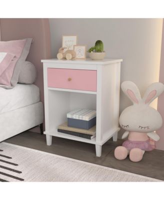 Wooden Nightstand with 1 Drawer and 1 Shelf for Kids and Adults