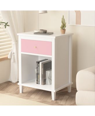 Wooden Nightstand with 1 Drawer and 1 Shelf for Kids and Adults