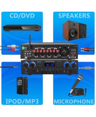 Wireless Bluetooth Streaming Stereo Amplifier Receiver With FM Radio, MP3/USB/SD/AUX Playback, 800 Watt