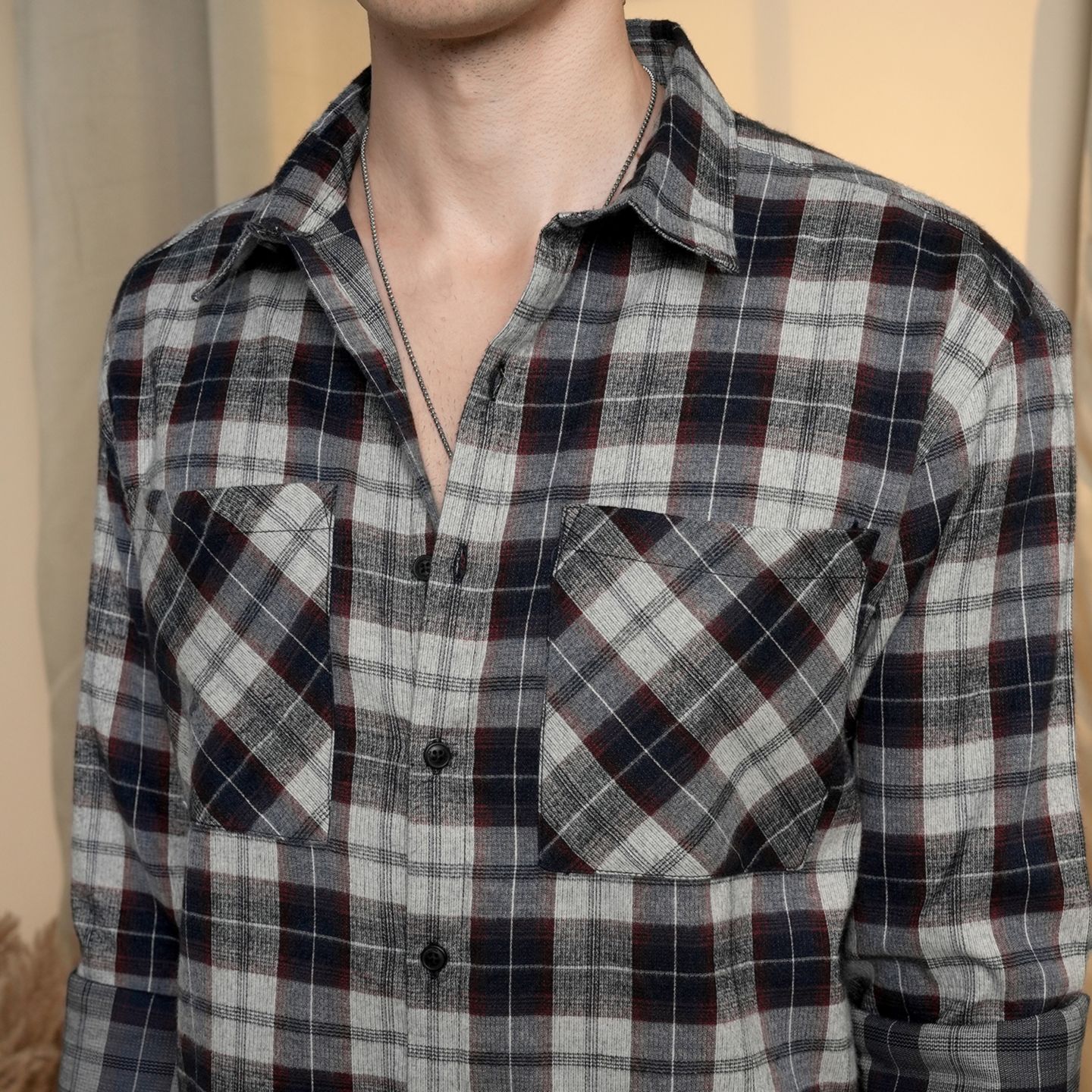 Мужская рубашка Cahoot Campus Sutra Navy Blue & Cloud Grey Tartan Plaid, цвет: Белый — фото 4