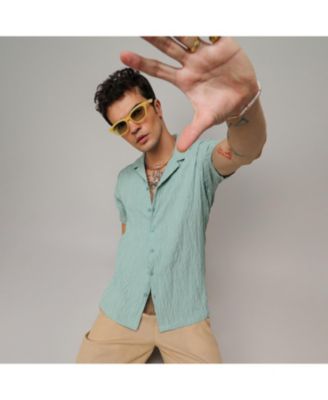 Men's Sage Green Grain-Textured Shirt