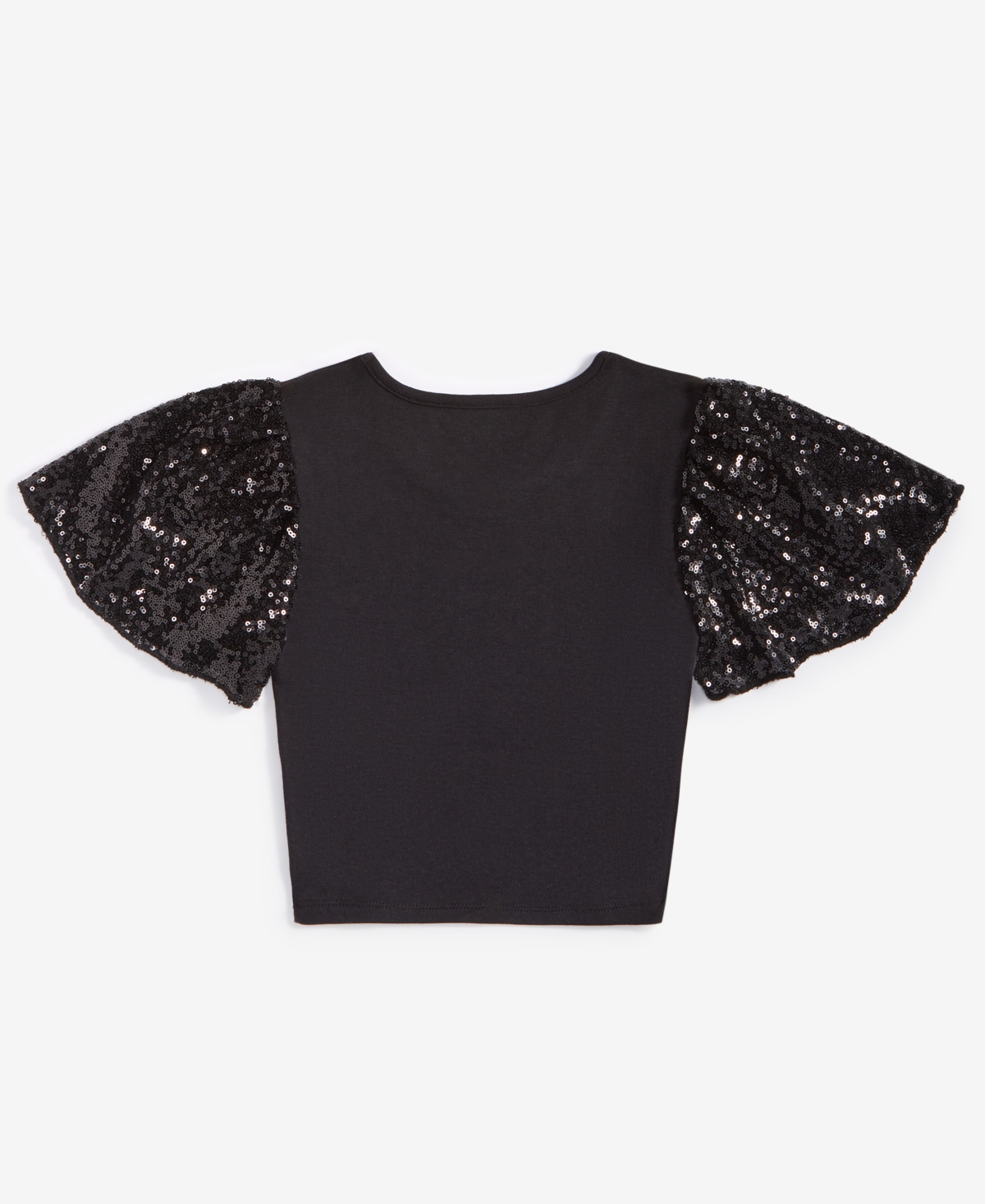 With Jules Big Girls Ribbed Sequin Flutter-sleeve Top In Black