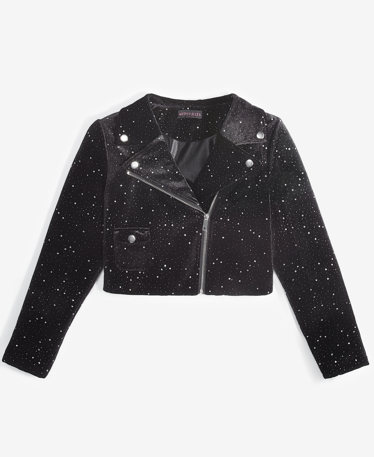 WITH JULES BIG GIRLS VELVET SPARKLE MOTO JACKET 