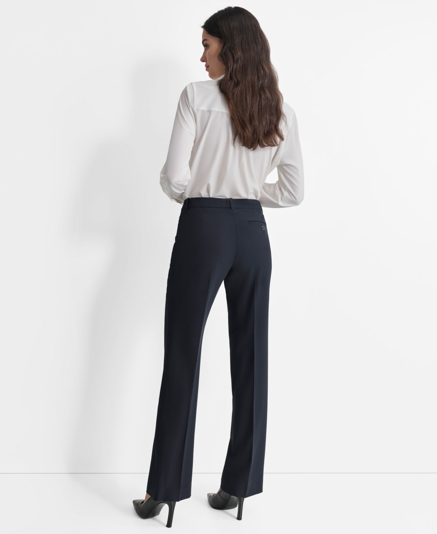 Женские брюки DKNY Mid-Rise Flare-Leg, цвет: Тёмно-синий — фото 5