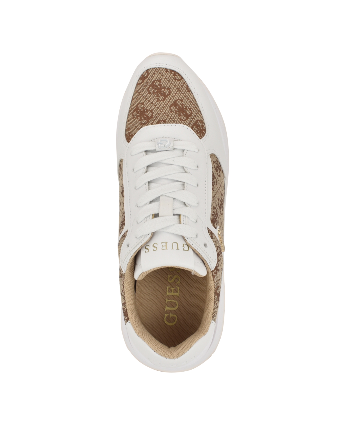 Guess Women's Energy Round Toe Retro Jogger Sneakers In White,medium Brown Logo