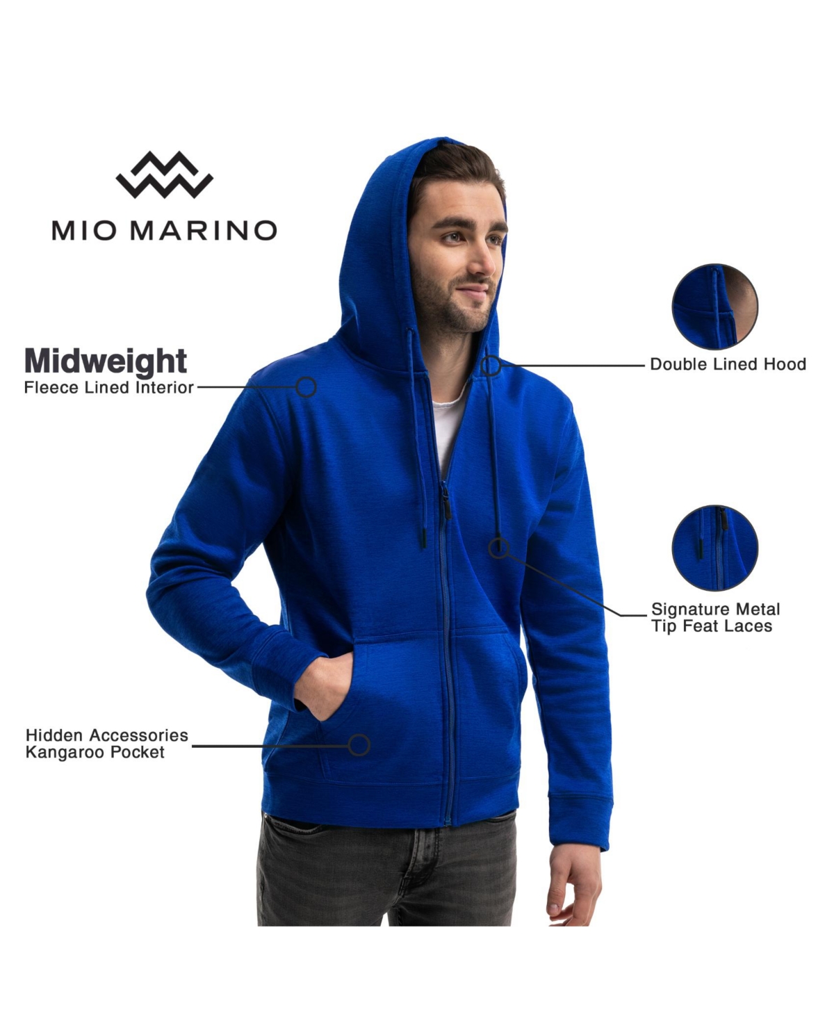 Mio Marino Men's Premium Zip-Up Hoodie for Men with Smooth Silky Matte Finish & Cozy Fleece Inner Lining Sweater Hood