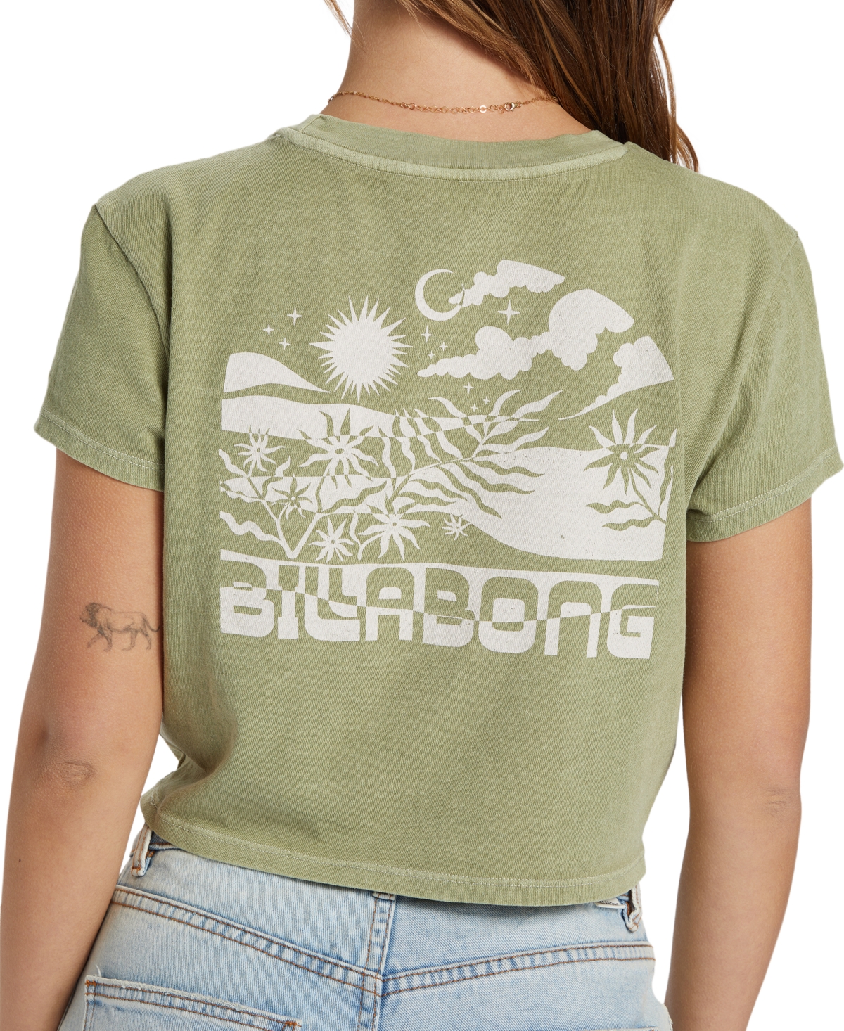 Shop Billabong Juniors' White Noise Cropped Cotton T-shirt In Avocado