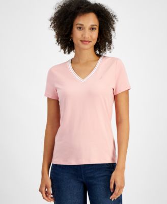 Nautica Jeans - Women's Solid Stripe-Trim V-Neck