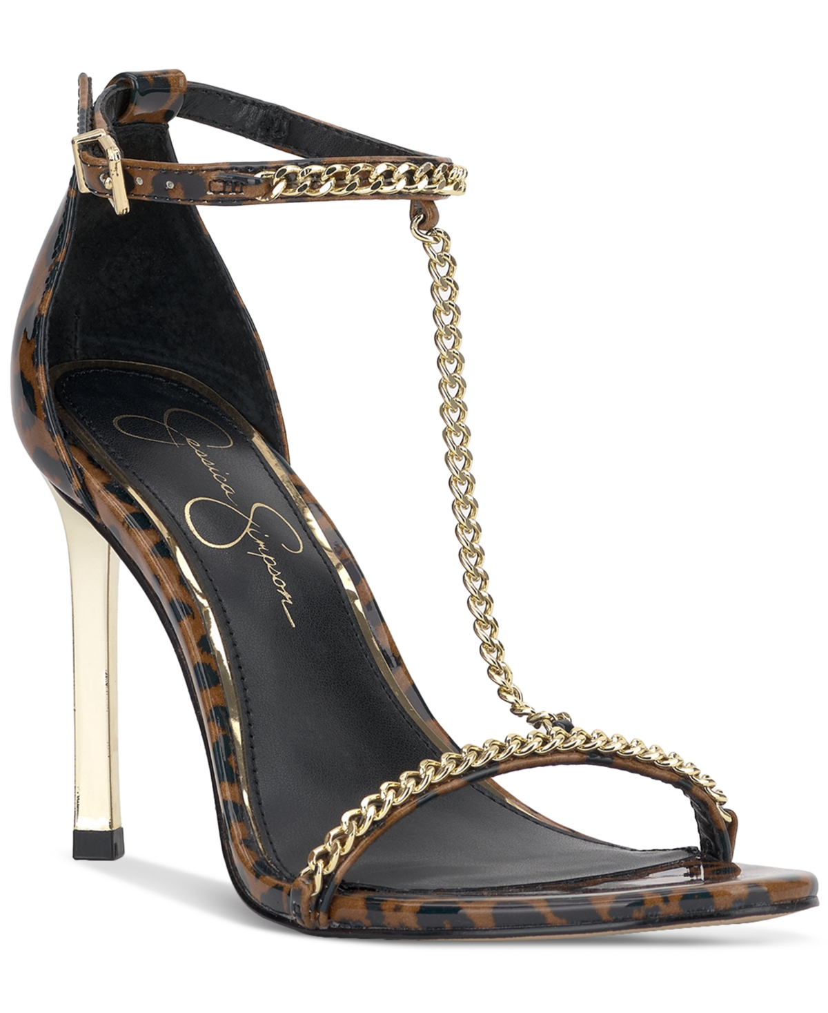Women's Qiven T-Strap Chain Heeled Dress Sandals - Natural Safari Leopard