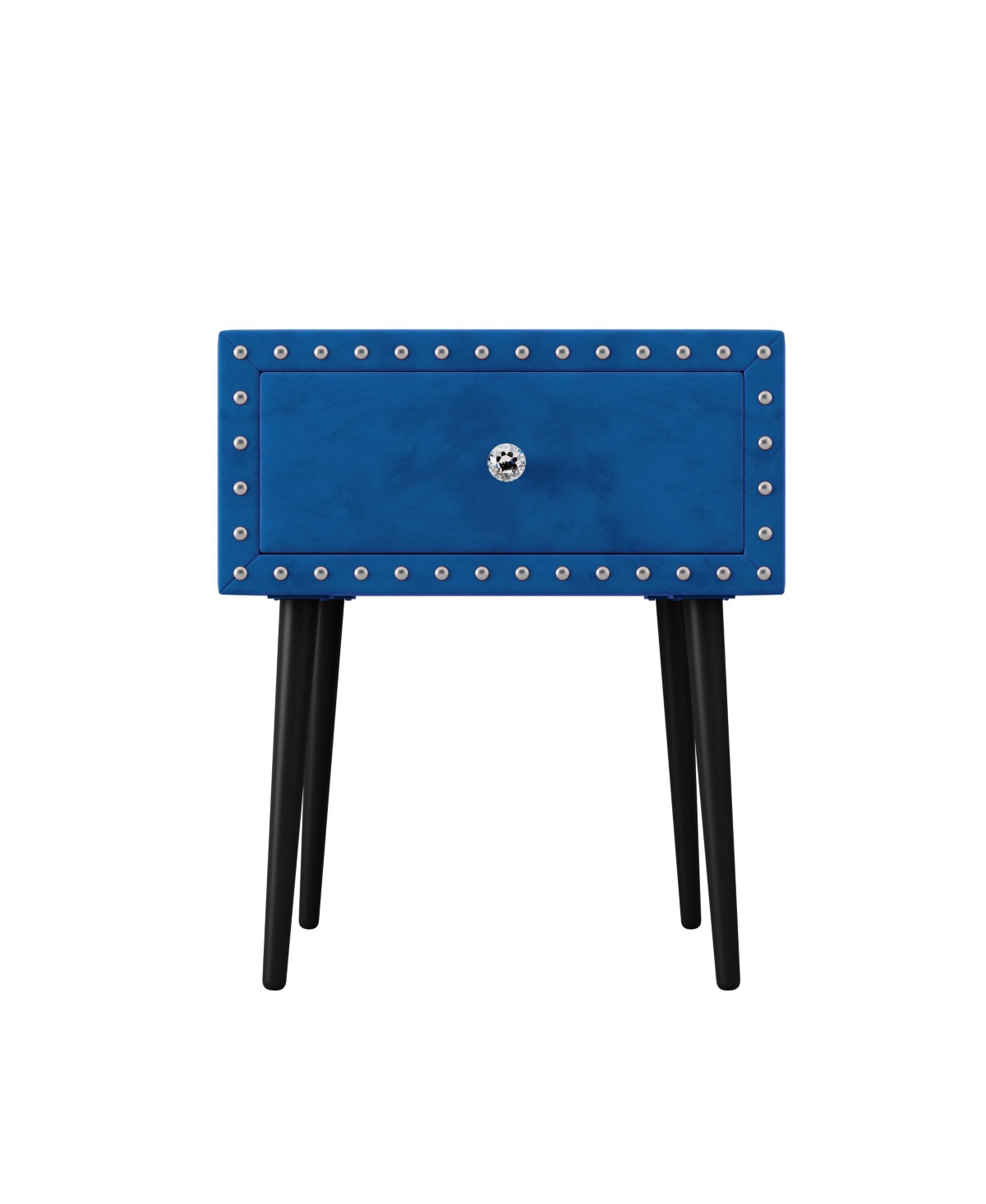 Slickblue Modern Nightstands Set of 2 with Drawer and Crystal Handle, Elegant Rivet Velvet Design Bedside Table for Bedroom,- Blue