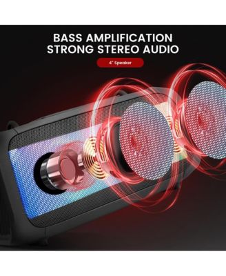 Wireless Bluetooth BoomBox Stereo Speaker System with Full Panel LED Lights, FM Radio, and Microphone Input