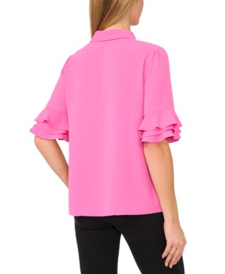 Women's Button-Front Ruffled 3/4-Sleeve  Blouse