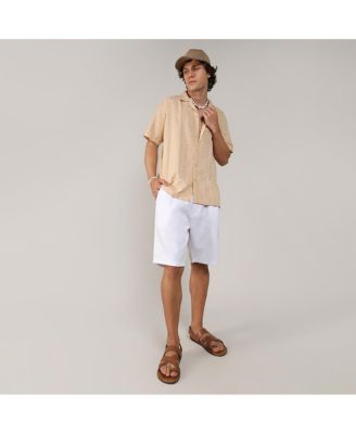 Men's Beige Embroidered Geometric Shirt